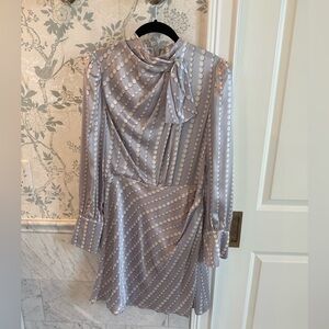 Kate Spade Silk Bow Neck Mini Dress Gray Polka Dot Size 6